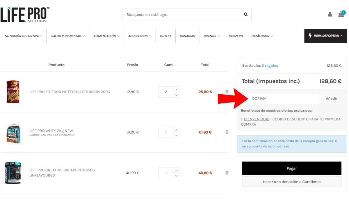 carrito LifePro sin aplicar código de descuento LifePro DORIAN