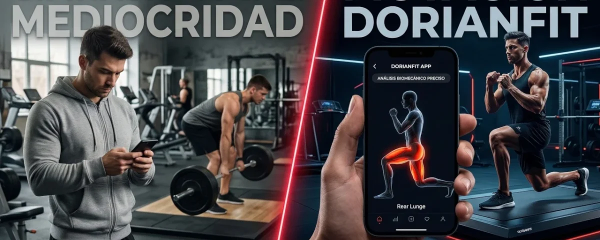 Comparativa entre un entrenador personal de gimnasio local genérico (mediocridad) y la plataforma biomecánica online de DorianFit con análisis muscular preciso